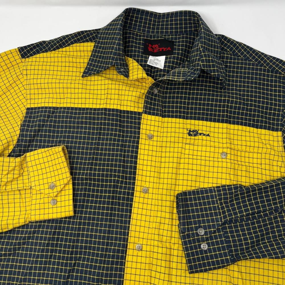 Mo Betta Mens Color Block Grid Western Button Down Shirt Navy Yellow M/L‎
